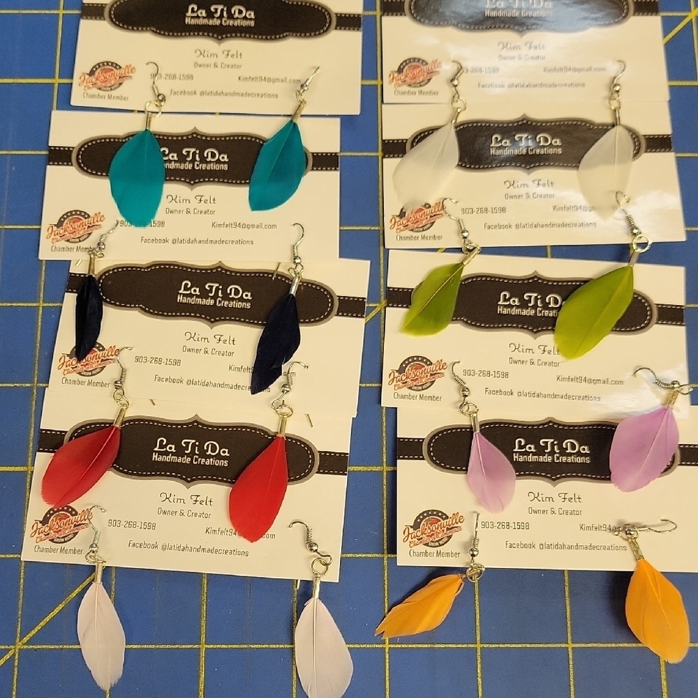 Multicolor Feather Earrings Set of 8